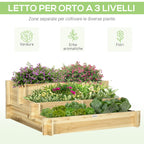 Outsunny garden raised at 3 levels in fir wood for vegetables, flowers and garden plants 93x93x35 cm - Borgè