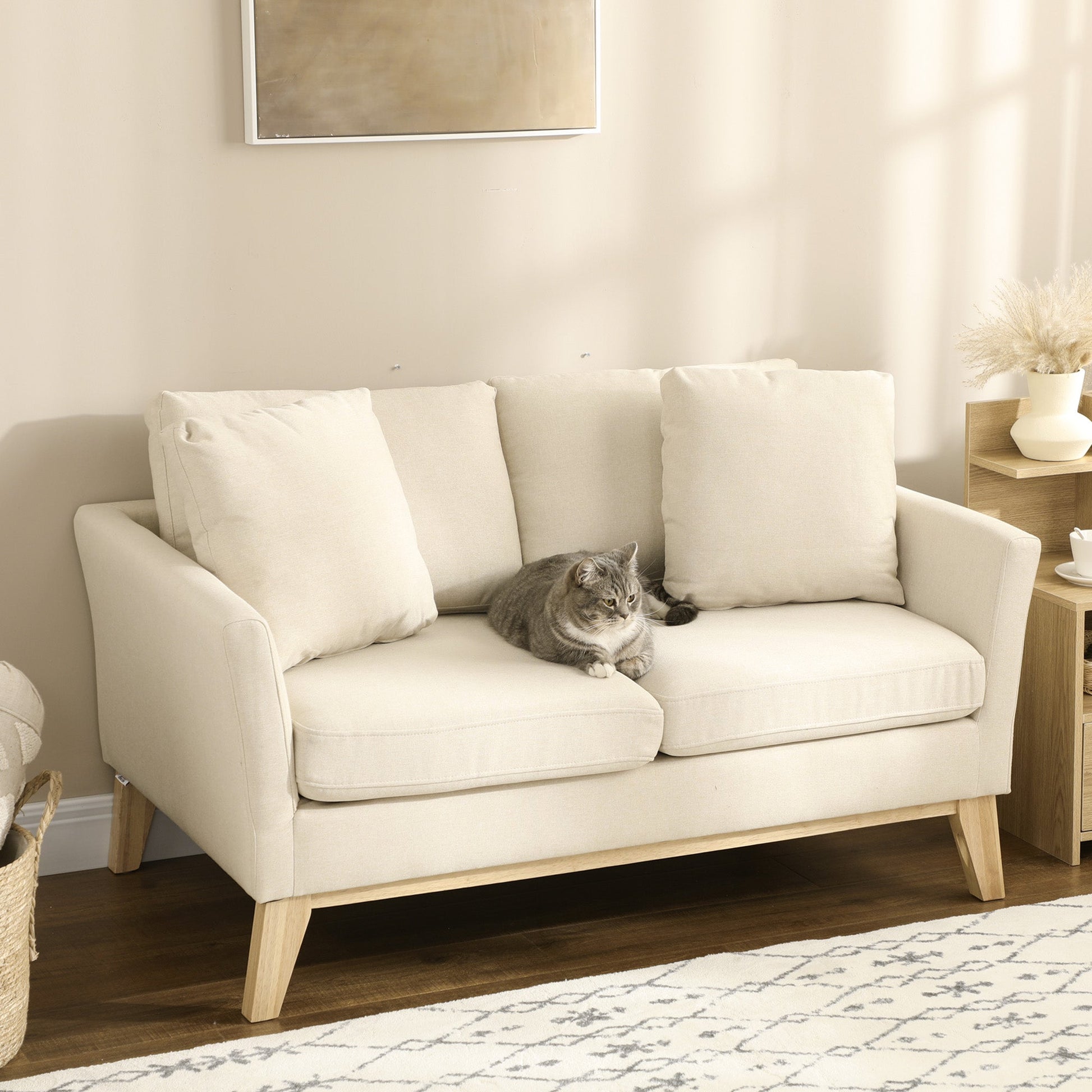 OASI | Beige Fabric 2 Seater Sofa with 2 cushions | 137x78x78 cm - Borgè