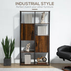 Homond industrial style bookcase with 4 shelves and 2 lockers, 90x30x159.5cm, black and brown - Borgè