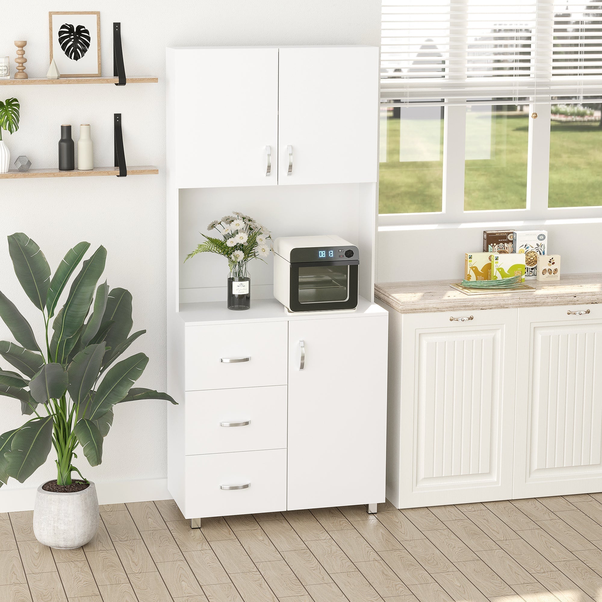 Blazing white wood with 2 lockers 1 open shelf and 3 drawers - Borgè