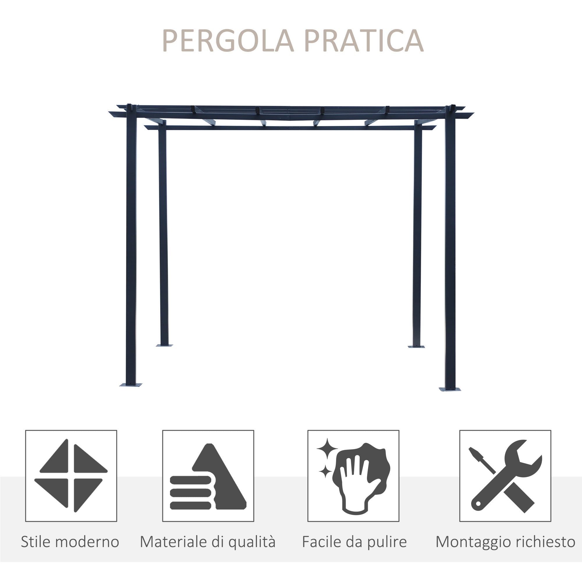 Gazebo Garden Pergola 3x3m Decorable with Black Metal Climbing Plants - Borge' Group Limited