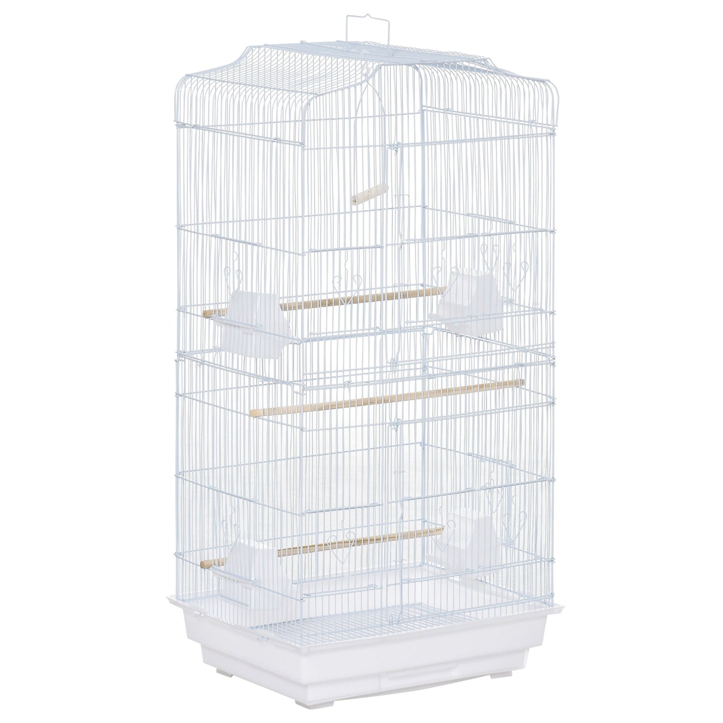 Pawhut bird cage with trespoli, swing and bowls, metal and plastic aviary, 46.5x35.5x92cm, white - Borgè