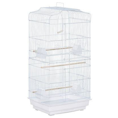 Pawhut bird cage with trespoli, swing and bowls, metal and plastic aviary, 46.5x35.5x92cm, white - Borgè