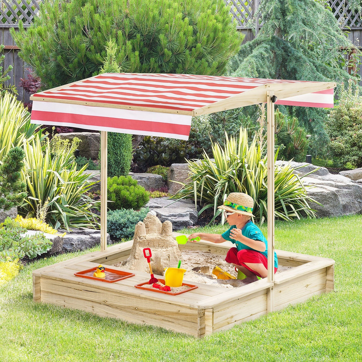 Outsunny courtyard sandblast with roof adjustable for children 3-8 years, 118x118x118cm - wood - Borgè