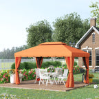 4x3m Garden Gazebo with Double Roof and Side Awnings, Orange - Borge' Group Limited