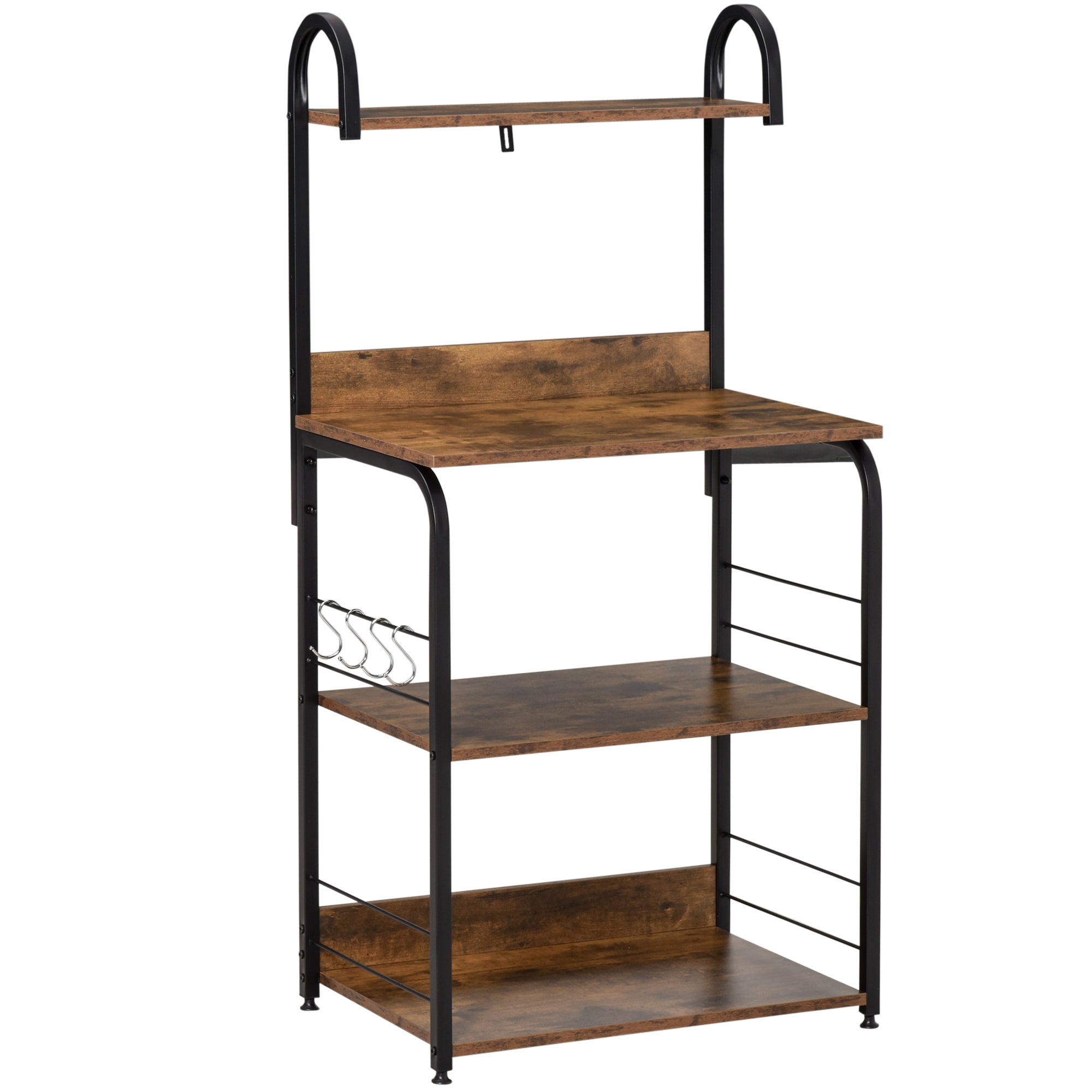 Kitchen Mobile 4 shelves and steel hooks and wood 60x40x125cm, wood - Borgè