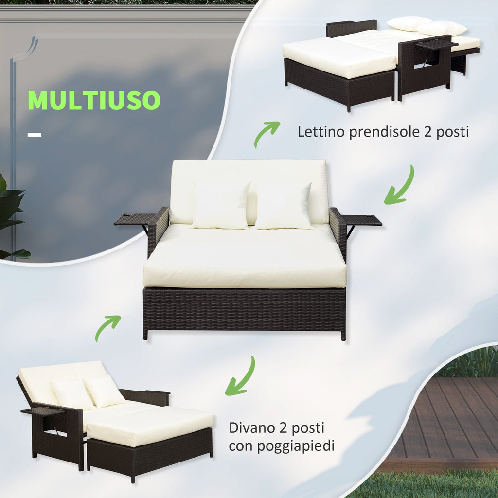 Modular Garden Sofa with Bench, Brown Rattan Garden Furniture, Space-Saving 2-Piece Set - Borge' Group Limited