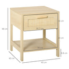 Homcom modern bedside table with drawer and lower storage shelf, in mdf, 40x40x48 cm, wood color - Borgè