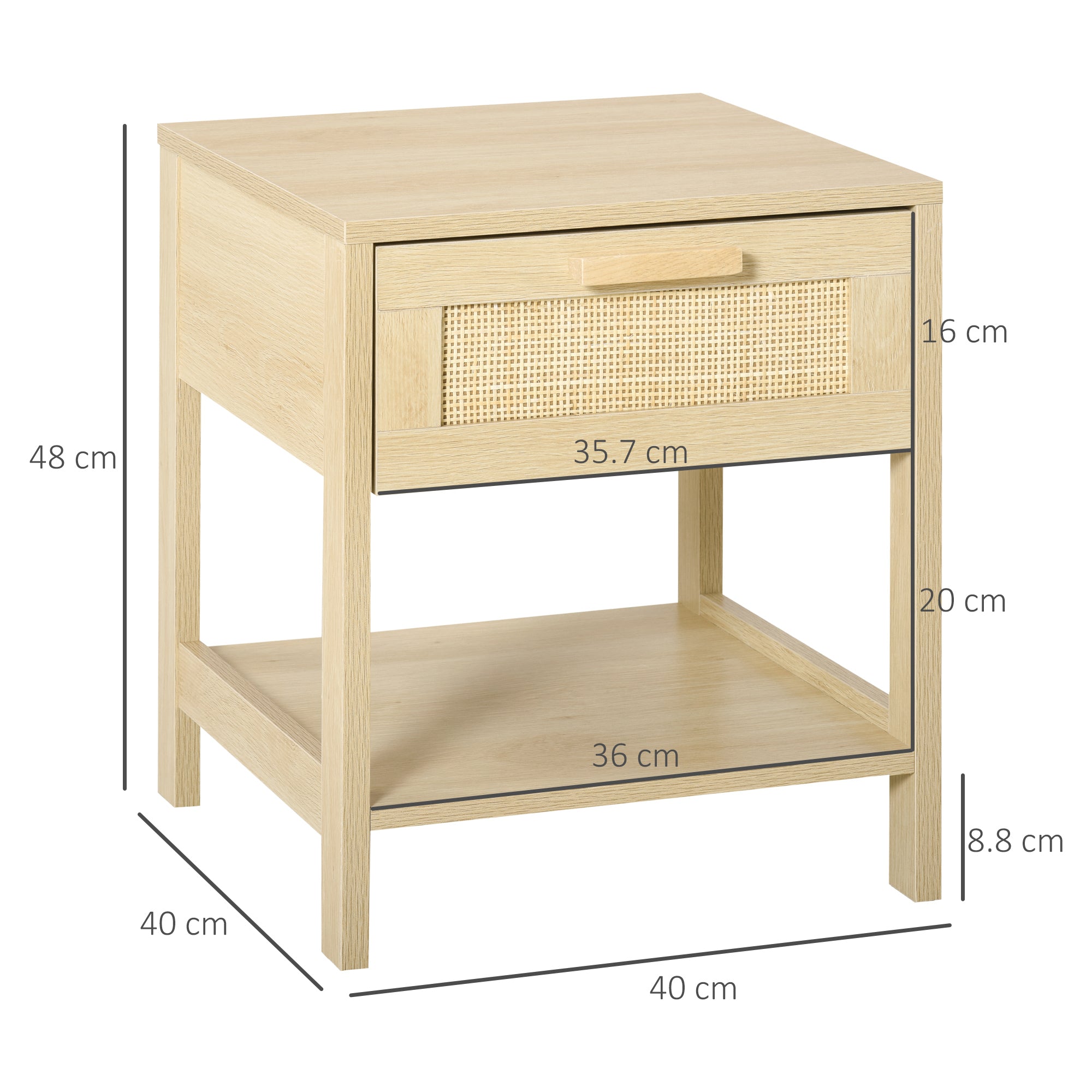Homcom modern bedside table with drawer and lower storage shelf, in mdf, 40x40x48 cm, wood color - Borgè