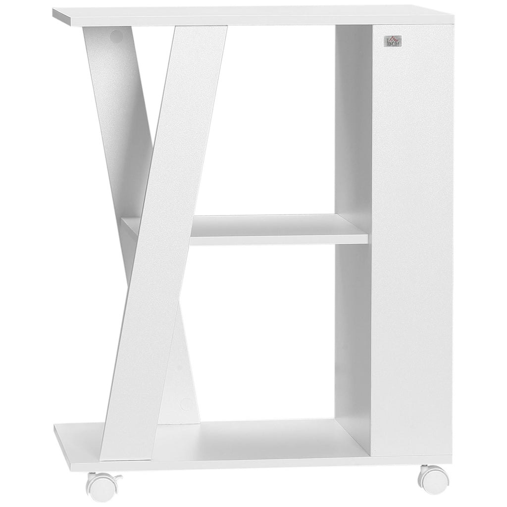 Kitchen Trolley Wooden spirits with 2 shelves and wheels, 60x38x77cm, white - Borgè