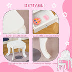Vanity Table for children with wooden stool, makeup table with triple mirror and drawer, 63x40x85.5cm - Borgè