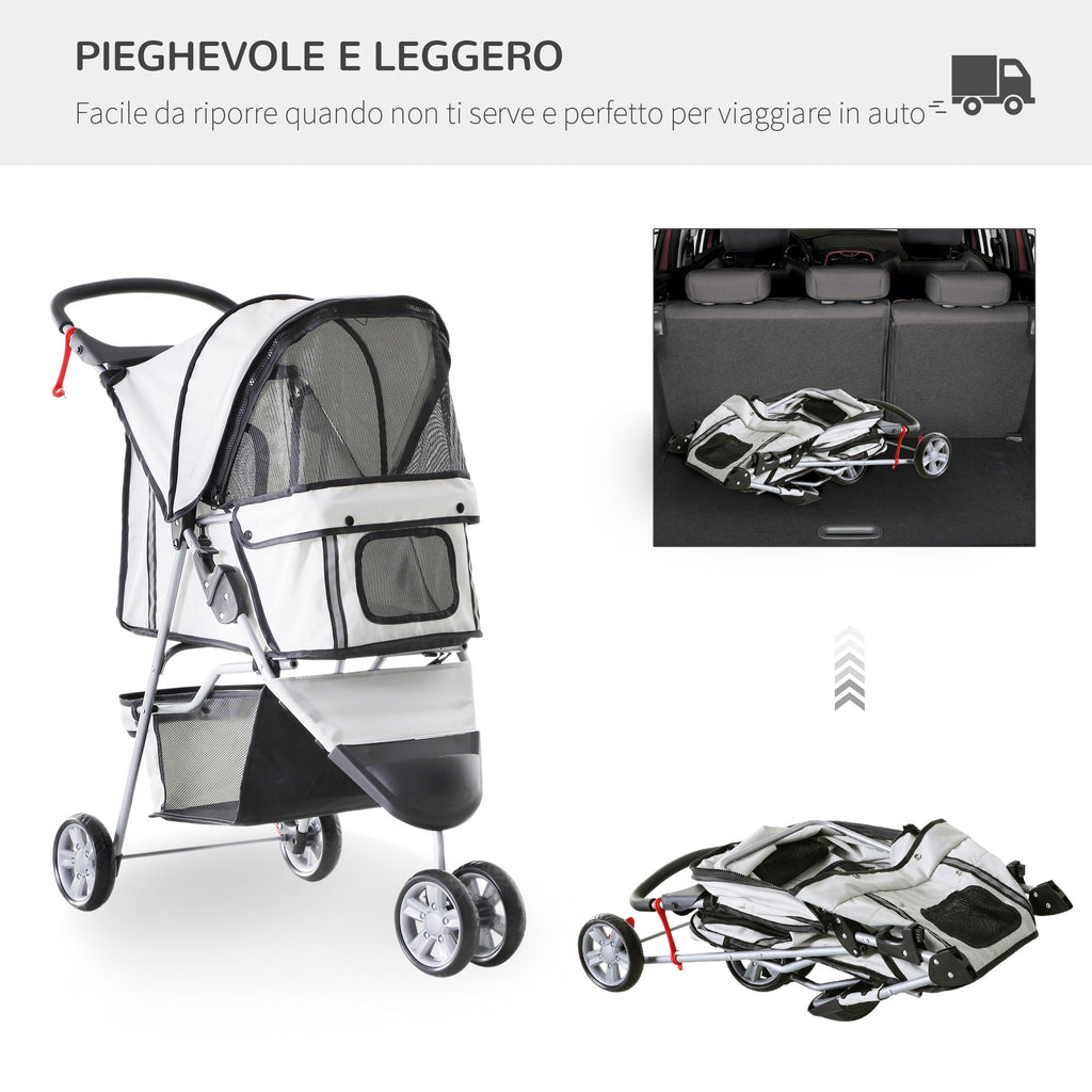 Folding Dog Stroller with Cup Holder and Basket, Steel and Polyester, 75x45x97 cm, Grey - Borge' Group Limited