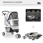Folding Dog Stroller with Cup Holder and Basket, Steel and Polyester, 75x45x97 cm, Grey - Borge' Group Limited