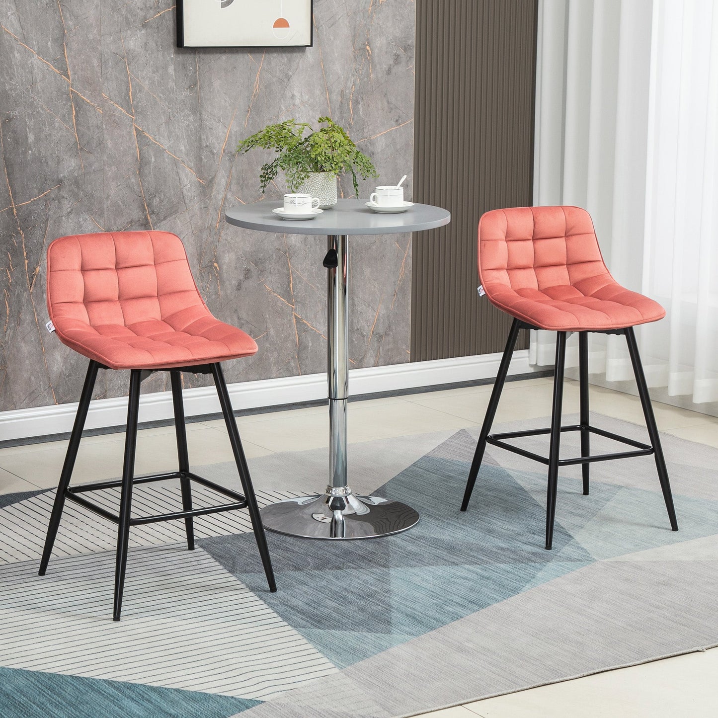 BELLO | Set 2 Coral Bar Stools with Nordic Style | 45x47x88cm