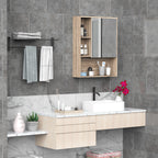 kleankin mirror cabinet for bathroom with adjustable shelf oak wall mounting - Borgè
