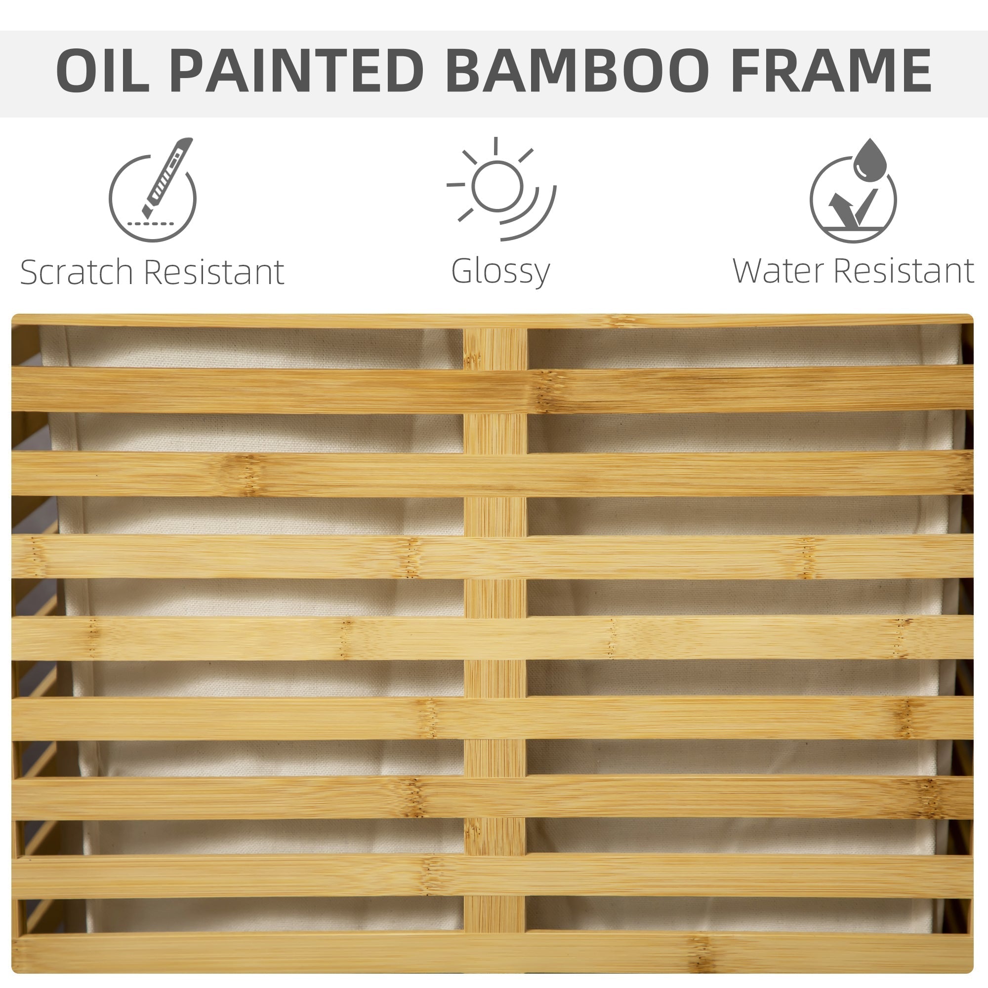 Bamboo bamboo bamboo cane with lid and sack in removable and washable polyester, 44x37x62.5 cm, wood color - Borgè