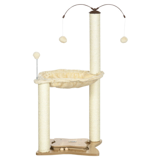 Cat Tree for cats with Scratch Pole max 5kg with hammock, game balls and Sisal poles, 53.5x53.5x90 cm, beige - Borgè