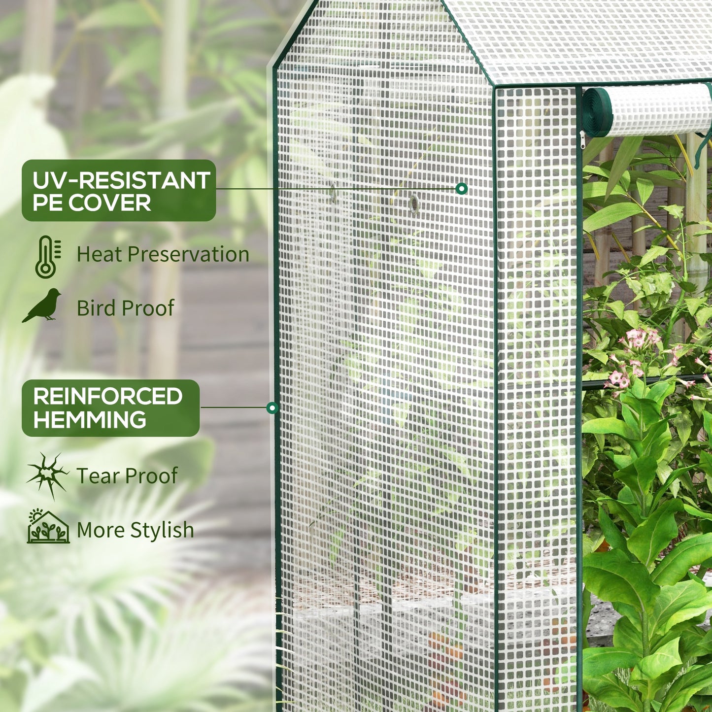 Outsunny Garden greenhouse with pear coverage, 2 separate areas and rolled doors, 100x80x150cm - Borgè