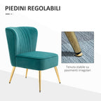 Modern Padded Scandinavian style armchair and covered in velvety fabric, 56x65.5x82.5cm - Green - Borgè