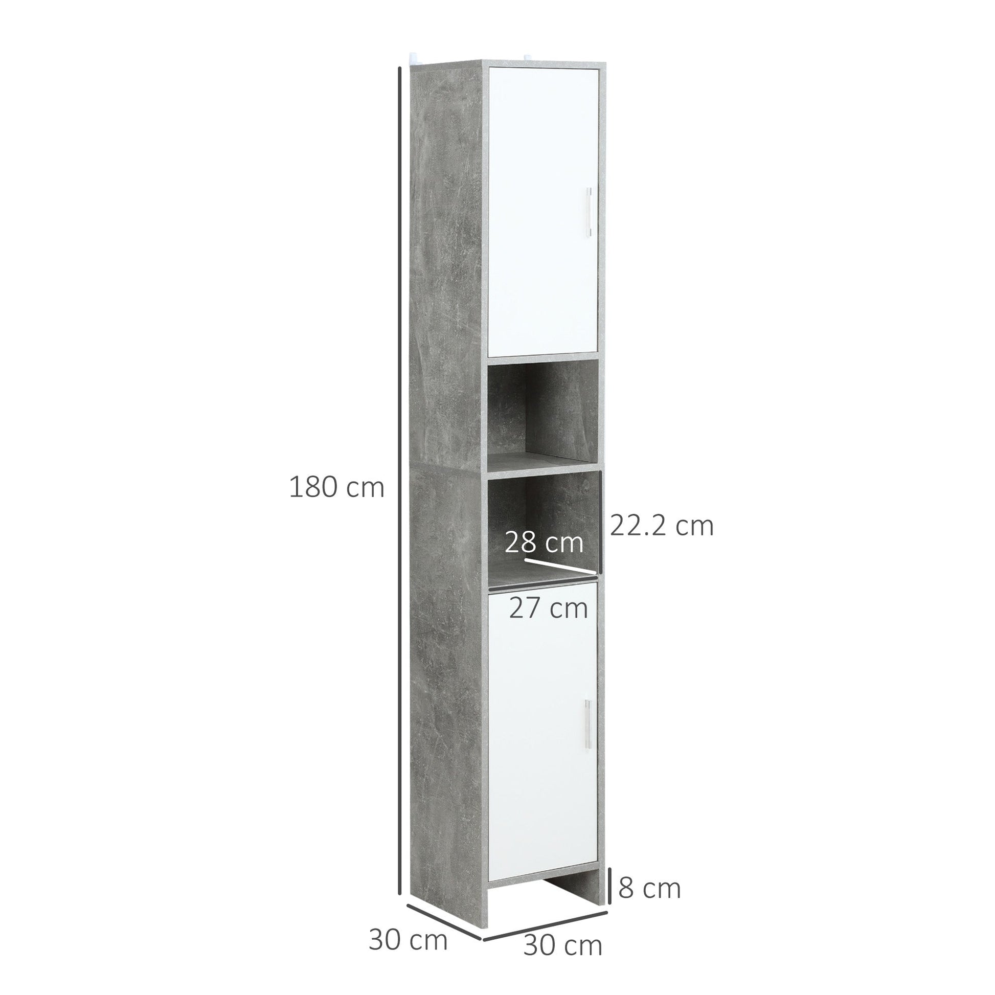 Kleankin Bathroom column with 2 lockers and 2 open in concrete effect wooden rooms, 30x30x180cm - Borgè