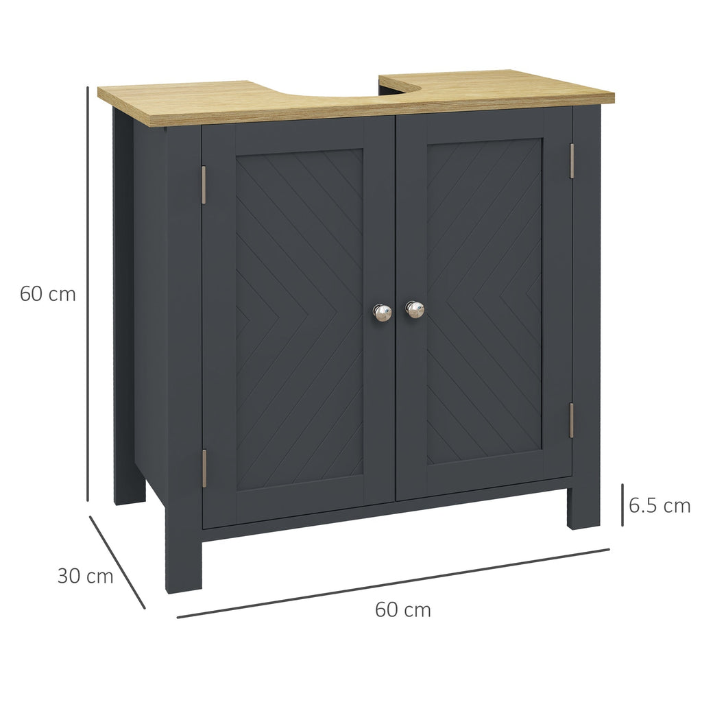 Bathroom Grey Sink Vanity with 2 doors in MDF and adjustable internal shelf | 60x30x60 cm - Borgè