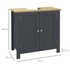 Bathroom Grey Sink Vanity with 2 doors in MDF and adjustable internal shelf | 60x30x60 cm - Borgè