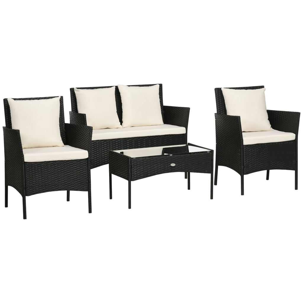 4-Piece Rattan Garden Set with 2 Chairs, 2-Seater Garden Armchair and Low Coffee Table - Borge' Group Limited
