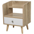 bedside table saving cabinet with drawer and wooden shelf 37x30x48cm - oak/white - Borgè
