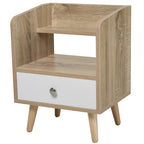 bedside table saving cabinet with drawer and wooden shelf 37x30x48cm - oak/white - Borgè