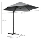 Garden Umbrella 2.6x2.5 m with 360° Rotation and Ventilated Canopy in Grey Polyester - Borge' Group Limited