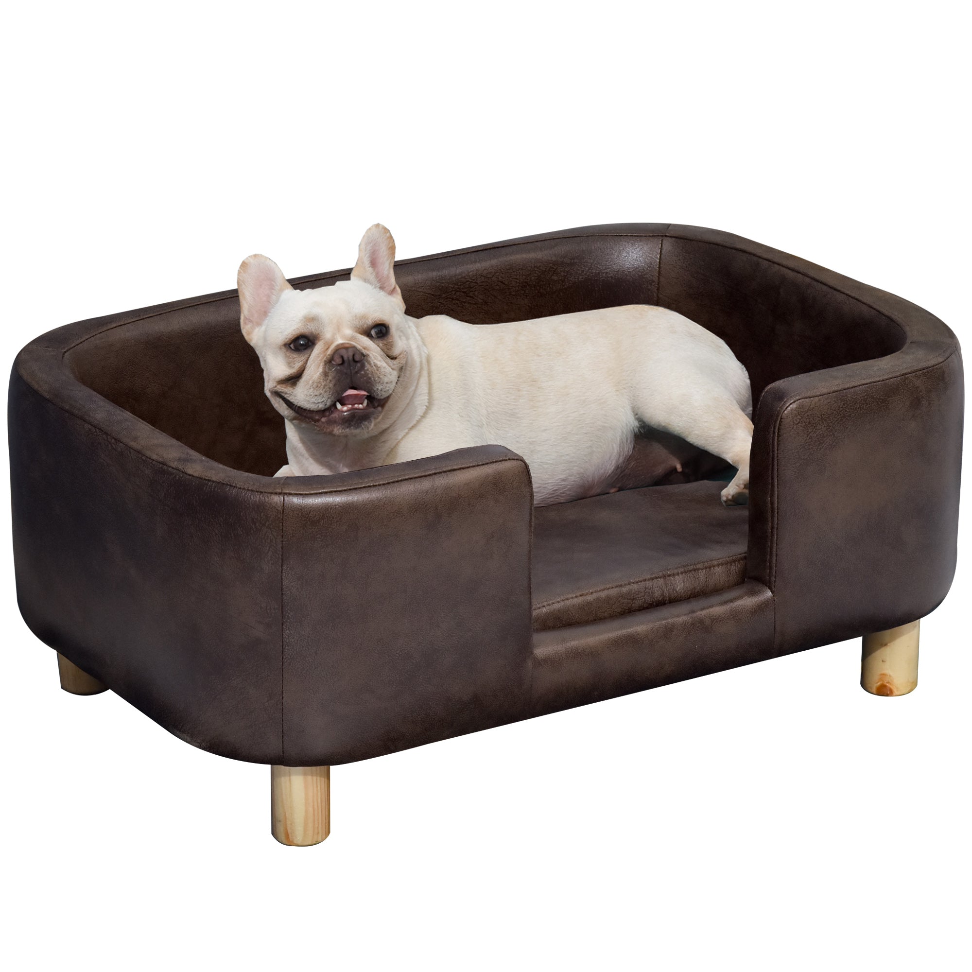 Pet Sofa, Removable Foam Padded Cushion, Small Medium Dog, Dark Brown 74x48. 5x31cm - Borge' Group Limited