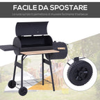 Charcoal Barbecue with Lid and Smoker, Garden BBQ with Shelves and Wheels 124x53x104 cm, Black - Borge' Group Limited