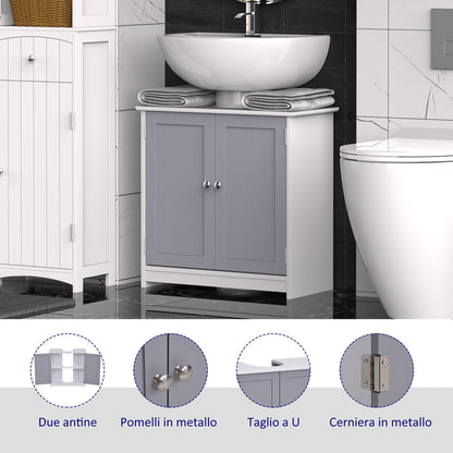 Kleankin Mobile Under Bathroom Washa with U -cut, 2 doors with adjustable shelf in MDF, 60x30x60cm Grey white - Borgè