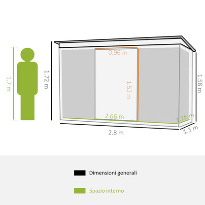 Outsunny Garden house door gate tools in steel sheet metal with sliding doors, 280x130x172cm, light green - Borgè