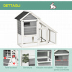 Wooden Rabbit Hutch with Open Area and Ramp, Rabbit Cage with Removable Bottom and Doors, 140x65x120 cm, Grey - Borge' Group Limited