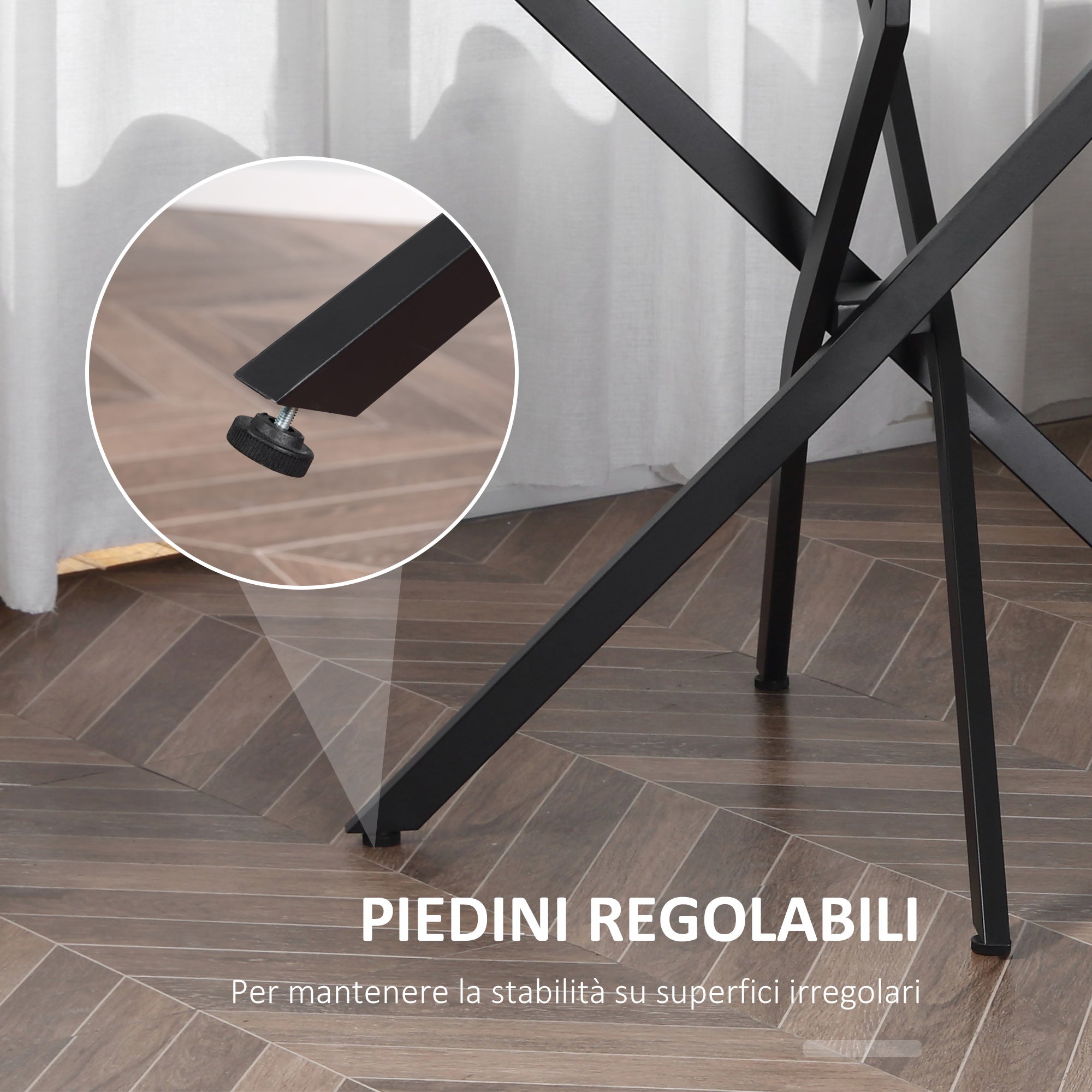 Round glass table and crossed metal legs, modern table for living and study, 80x80x75cm, black - Borgè