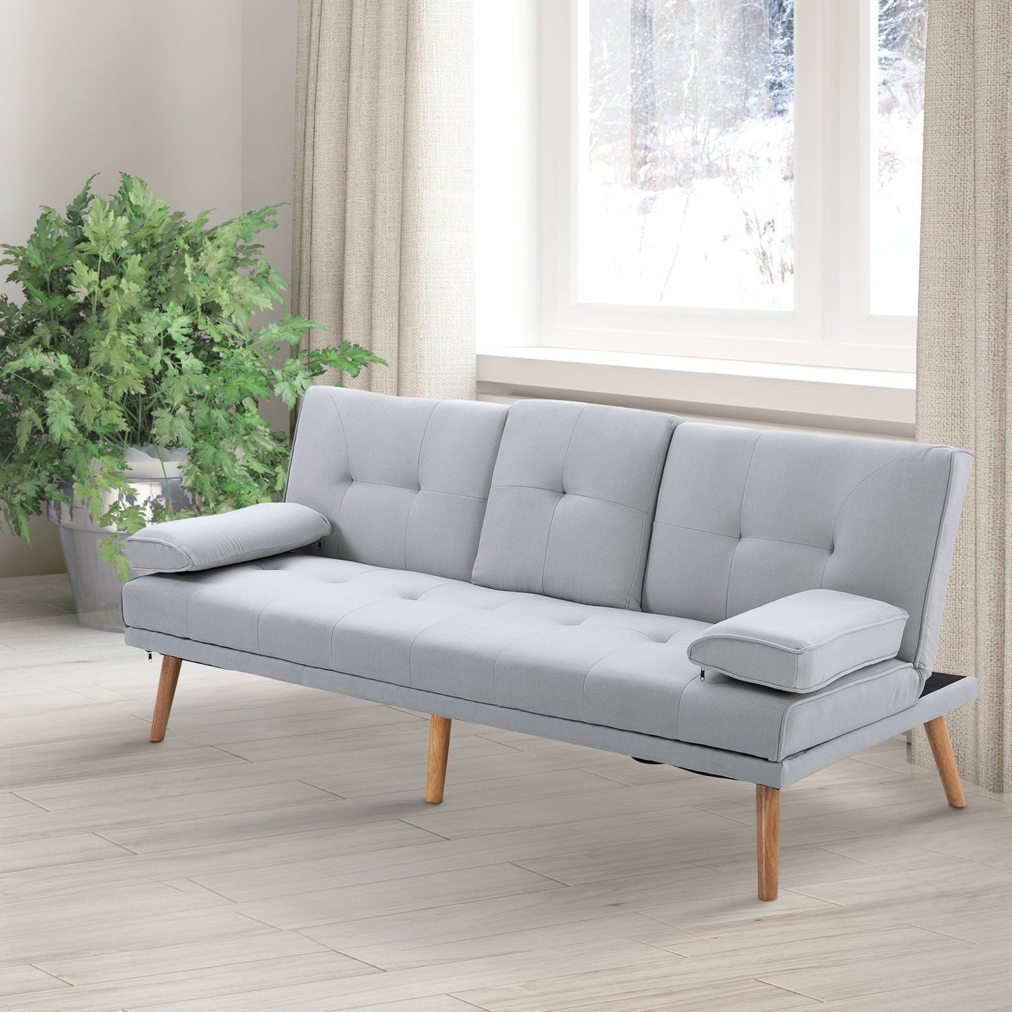 Sofa Bed 3 seats Scandinavian design reclining 2 detachable armrests with non -slip mat covered in linen legs in pyoppol - Borgè