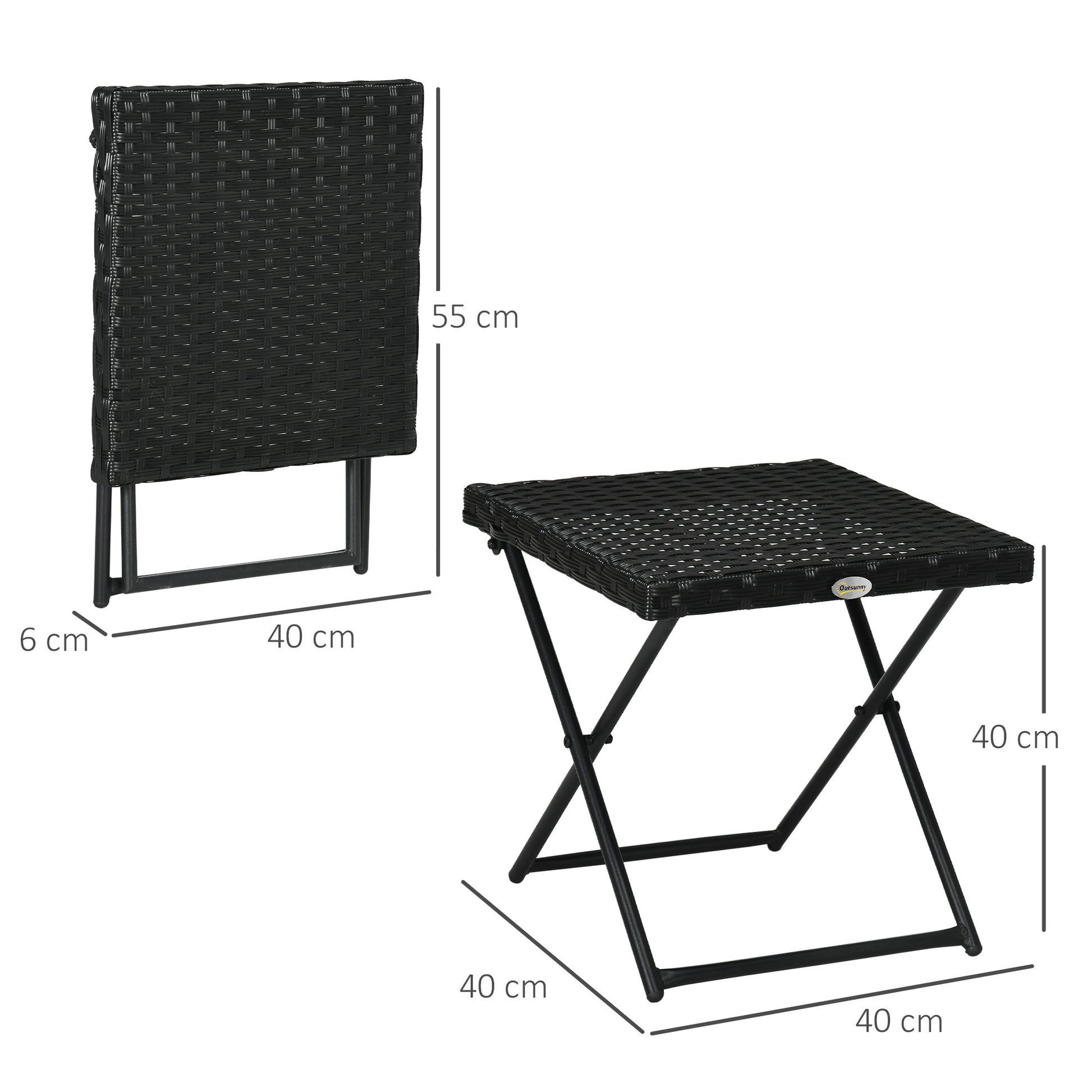 Outsunny Garden table folding saving sausage in Rattan Synthetic and Steel, 40x40x40cm, Black - Borgè