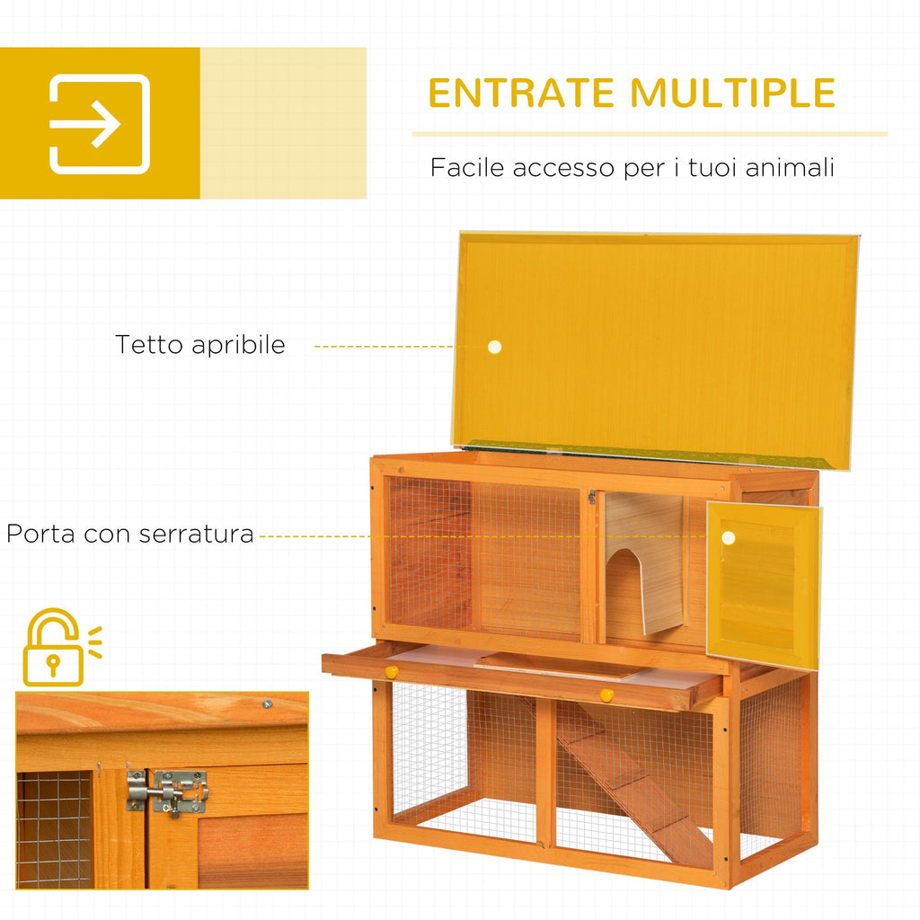 Two-Story Rabbit Hutch, Outdoor Rabbit Hutch with Spruce Wood House, 90x45x80 cm - Borge' Group Limited