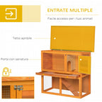 Two-Story Rabbit Hutch, Outdoor Rabbit Hutch with Spruce Wood House, 90x45x80 cm - Borge' Group Limited