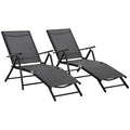Oustunny set 2 folding garden deckchair with adjustable backrest, 64x134x95cm, black - Borge' Group Limited
