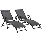 Oustunny set 2 folding garden deckchair with adjustable backrest, 64x134x95cm, black - Borge' Group Limited