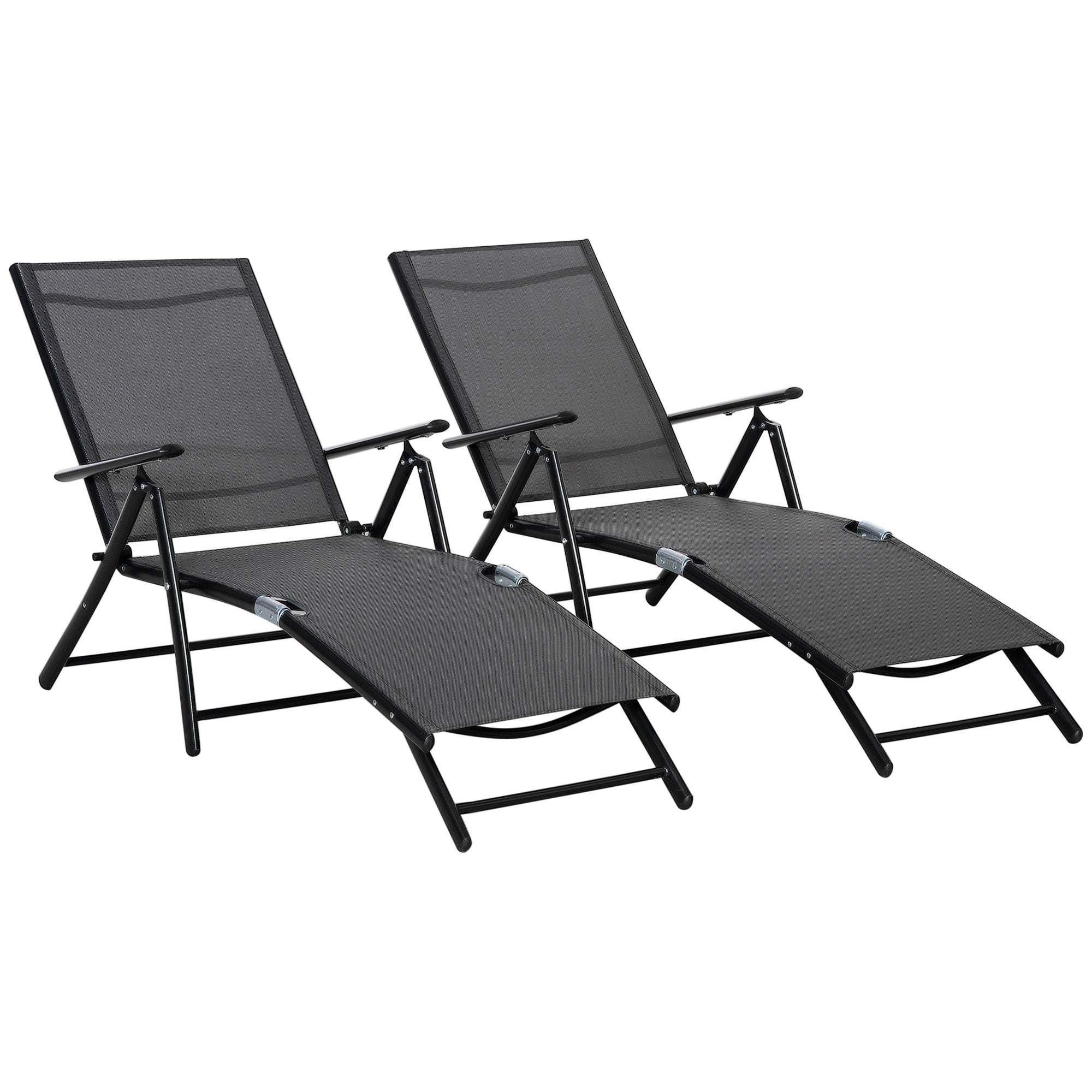 Oustunny set 2 folding garden deckchair with adjustable backrest, 64x134x95cm, black - Borge' Group Limited