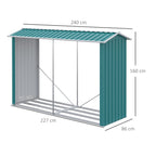 Woodshed with Galvanized Steel Frame and Raised Base, 240x 86x160cm, Green - Borge' Group Limited