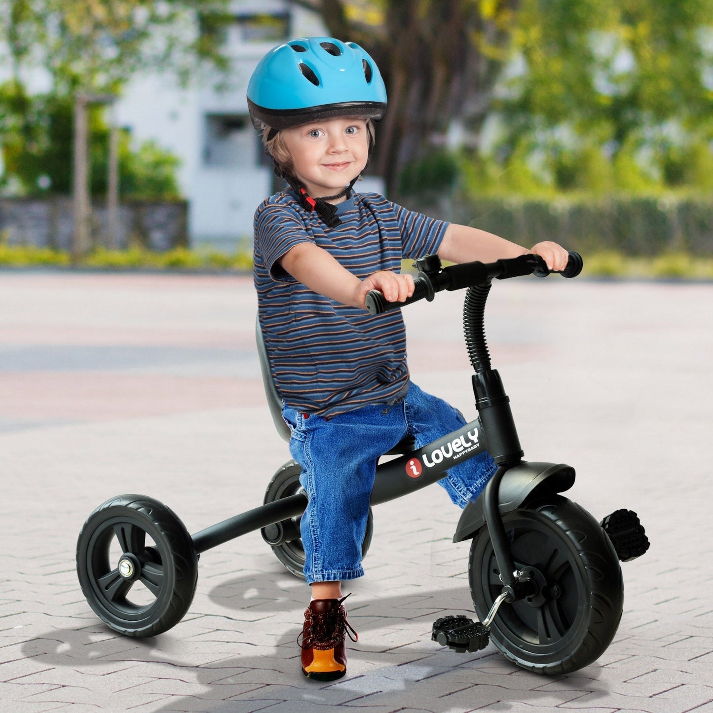 metal tricycle with bell, mudguard, special wheel, black - Borgè