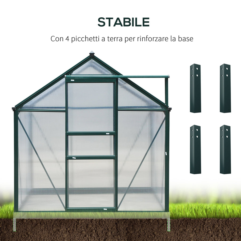 Anti-UV Polycarbonate Garden Greenhouse with Window and Sliding Door, 190x252x201cm - Borge' Group Limited