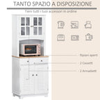 High Credenza For Kitchen, White Wood Buffet Mobile, Classic style, white, 68x39.5x170cm - Borgè