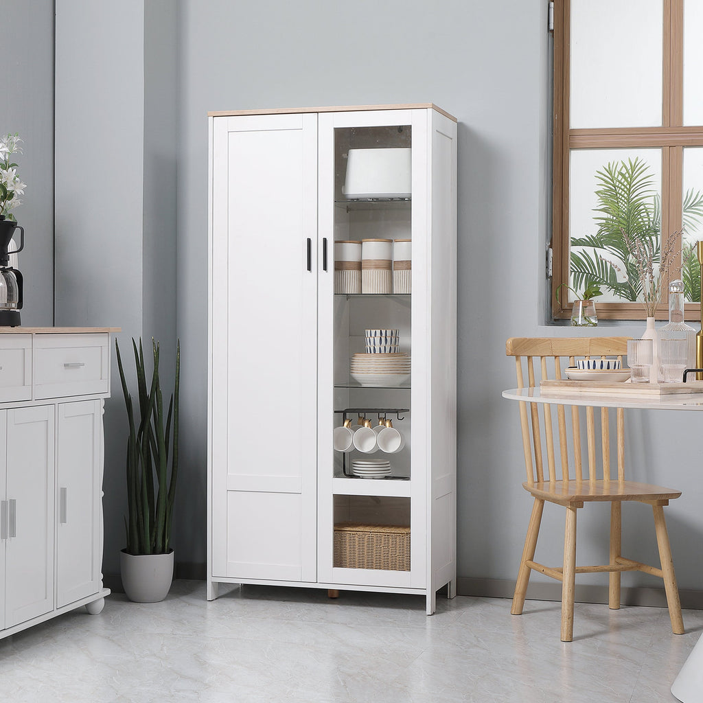 Modern Care of 2 Doors with adjustable shelves in wood and glass, 76x36x160cm, white - Borgè