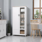 Modern Care of 2 Doors with adjustable shelves in wood and glass, 76x36x160cm, white - Borgè