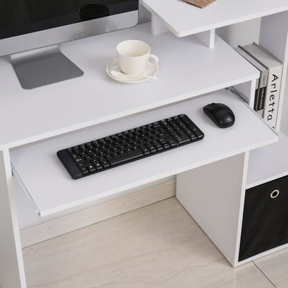 Modern Desk With Keyboard and Fabric Drawer, 100x40x86.6cm, Black and White - Borgè